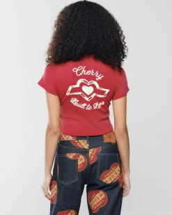 Cherry Built To Love Thermal Baby Tee (Red) Best Sale