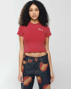 Cherry Built To Love Thermal Baby Tee (Red) Best Sale