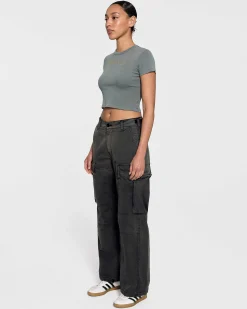 Cherry Chain Stitch Baby Tee (Ash) Flash Sale