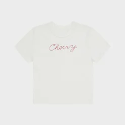 Cherry Chain Stitch Baby Tee (Vintage White) Shop