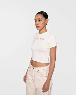 Cherry Chain Stitch Baby Tee (Vintage White) Shop