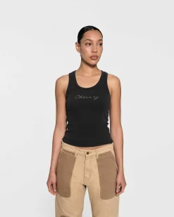 Cherry Chain Stitch Tank Top (Black) Hot