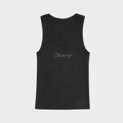 Cherry Chain Stitch Tank Top (Black) Hot