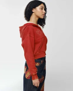 Cherry Cropped Thermal Zip-Up (Vintage Red) Fashion