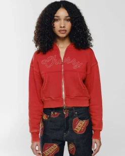 Cherry Cropped Thermal Zip-Up (Vintage Red) Fashion