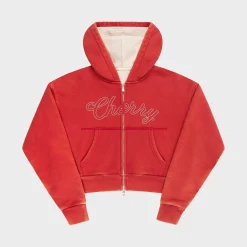 Cherry Cropped Thermal Zip-Up (Vintage Red) Fashion