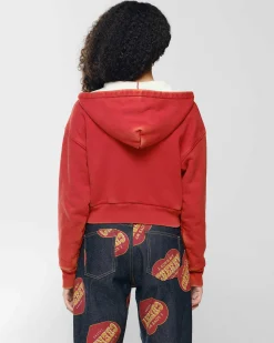 Cherry Cropped Thermal Zip-Up (Vintage Red) Fashion
