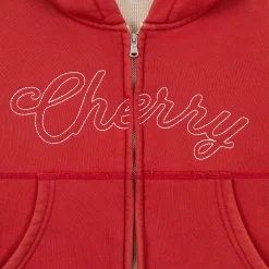 Cherry Cropped Thermal Zip-Up (Vintage Red) Fashion