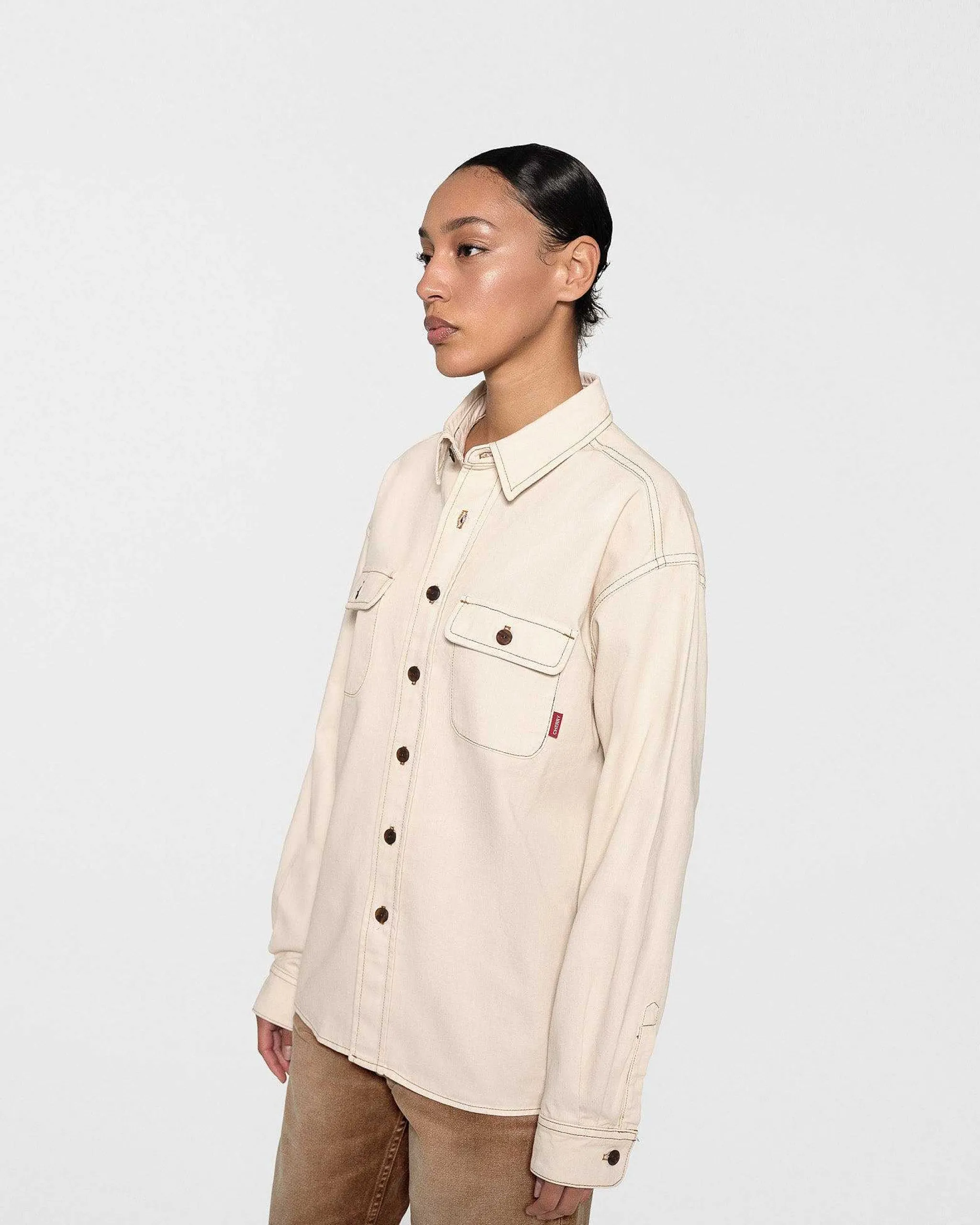 Cherry Denim Overshirt (Vintage White) Online