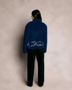 Cherry Embroidered Sherpa Jacket (Royal) New