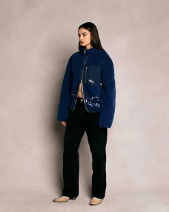 Cherry Embroidered Sherpa Jacket (Royal) New