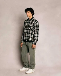 Cherry Plaid Zip Shirt Jacket (Black) Flash Sale