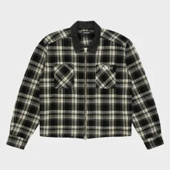 Cherry Plaid Zip Shirt Jacket (Black) Flash Sale