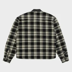 Cherry Plaid Zip Shirt Jacket (Black) Flash Sale
