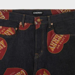 Cherry Printed Relaxed Five Pocket (Indigo) Best