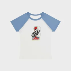 Cherry Raglan Baby Tee (Dusty Blue) Hot