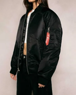 Cherry Satin Bomber Jacket (Black) Best