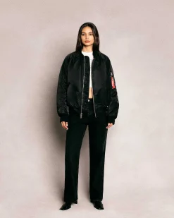 Cherry Satin Bomber Jacket (Black) Best