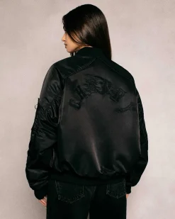 Cherry Satin Bomber Jacket (Black) Best