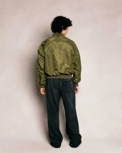 Cherry Satin Bomber Jacket (Olive) Online