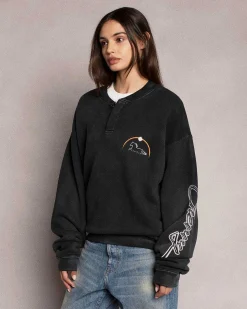 Cherry Stardust Henley Crewneck (Vintage Black) Hot