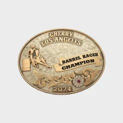 Cherry Sterling Sliver Barrel Racing Champion Buckle (Silver) Best