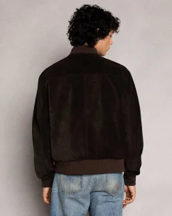Cherry Suede Bomber Jacket (Espresso) New