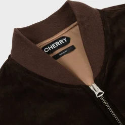 Cherry Suede Bomber Jacket (Espresso) New