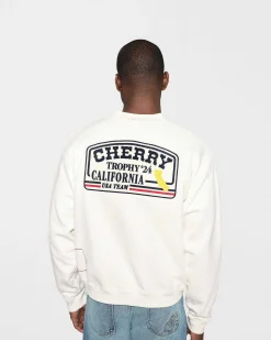 Cherry Trophy Henley Crewneck (Vintage White) New