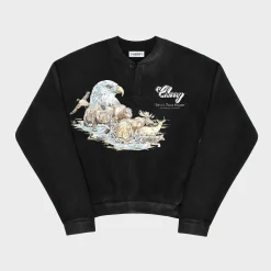 Cherry Wilderness Henley Crewneck (Black) Cheap