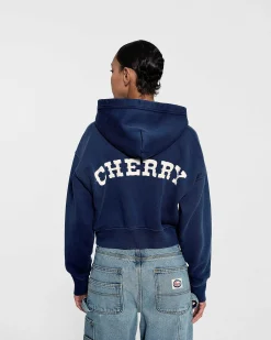 Cherry Women'S Cropped Zip-Up Hoodie (Navy) Store